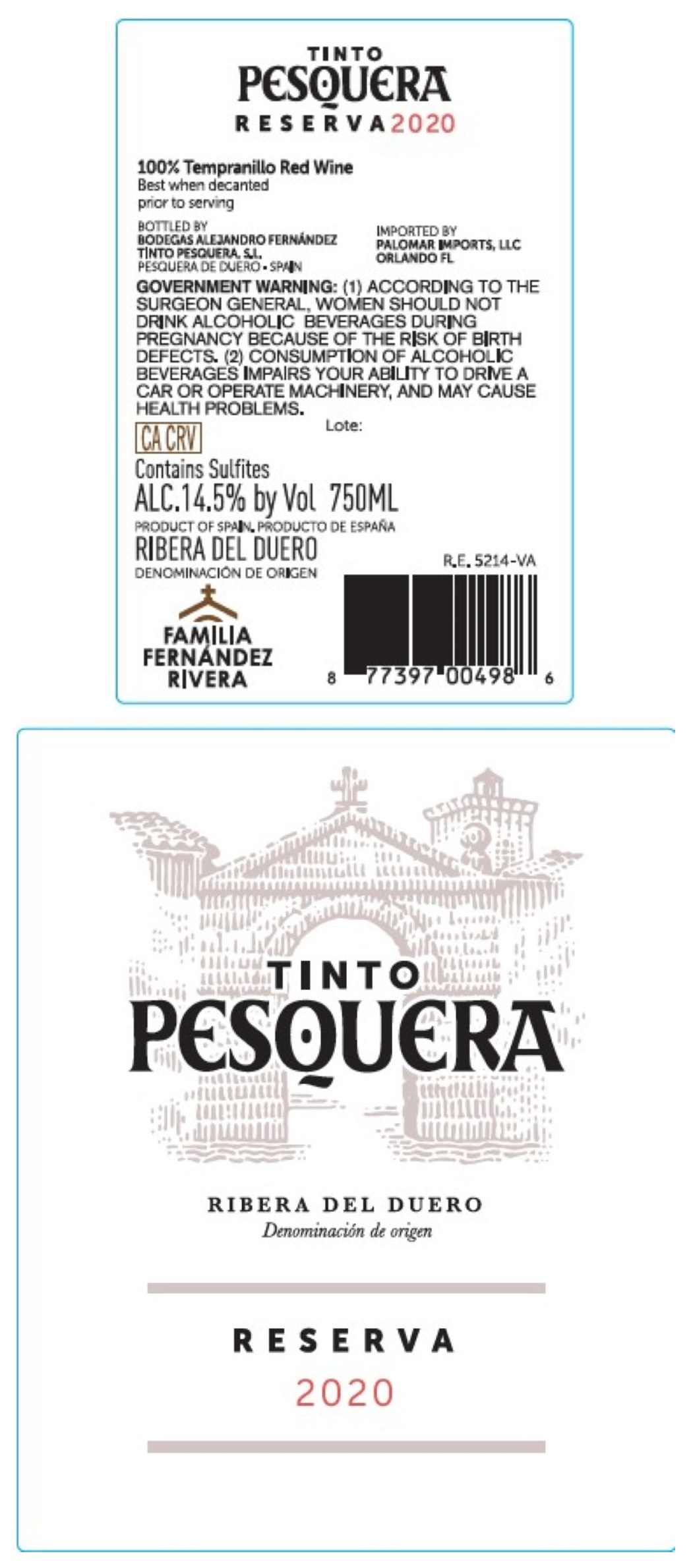 TABC label artwork for Tinto Pesquera Reserva