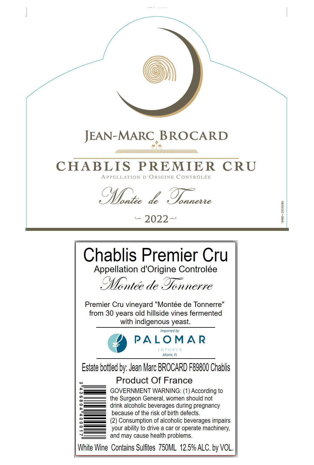 TABC label artwork for Jean-Marc Brocard Chablis Premier Cru Montée De Tonnerre