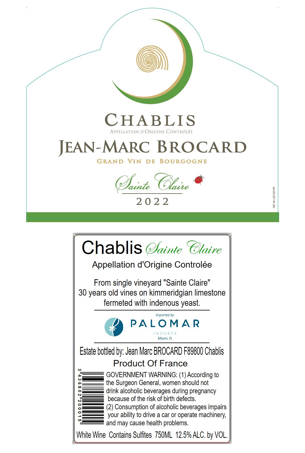 TABC label artwork for Jean-Marc Brocard Chablis Sainte Claire