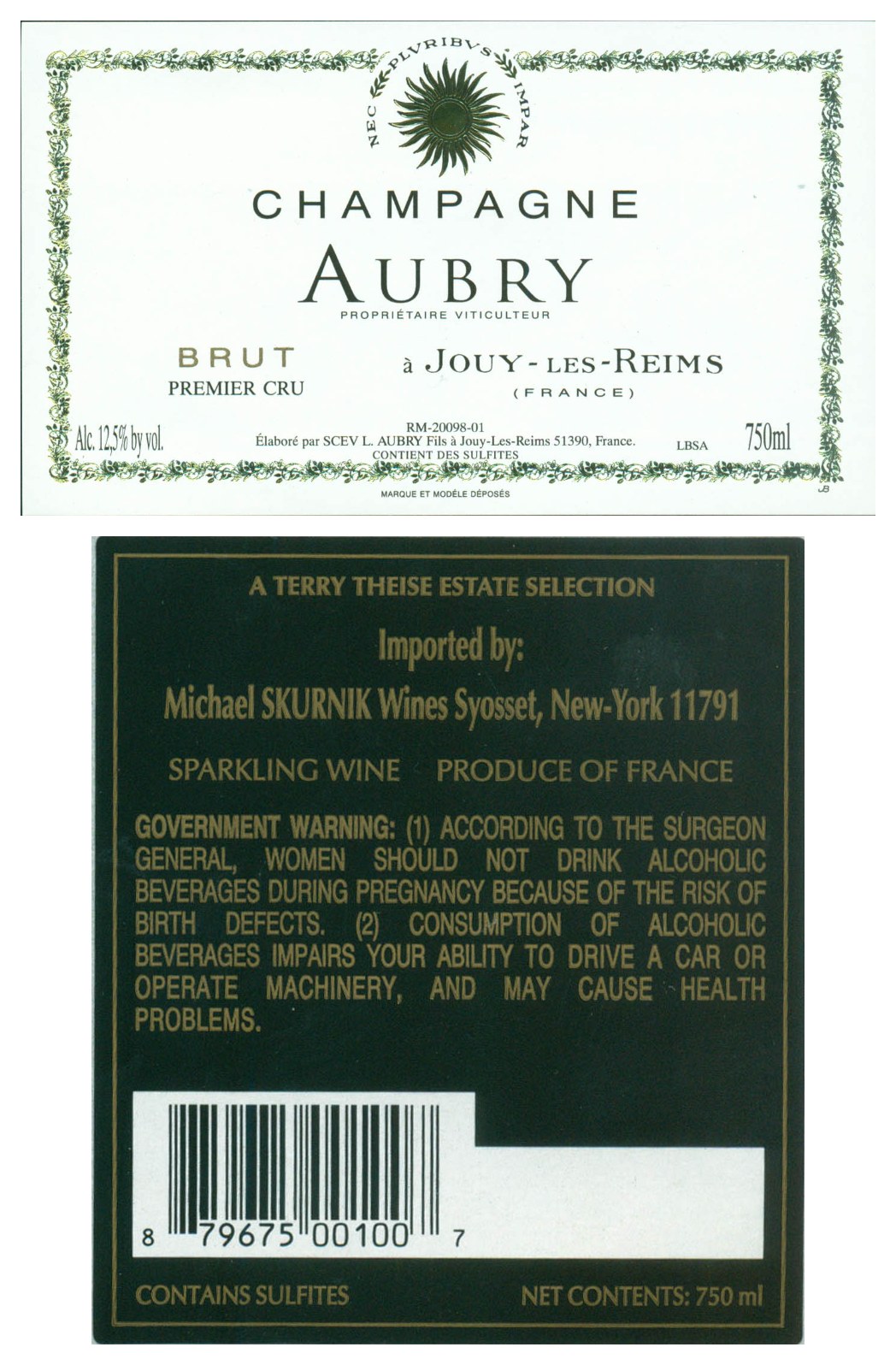 TABC label artwork for Champagne Aubry 1er Cru Brut NV
