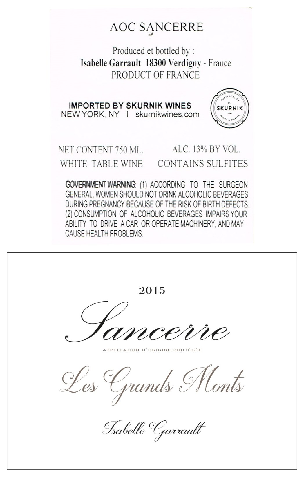 TABC label artwork for Isabelle Garrault Sancerre Les Grands Monts