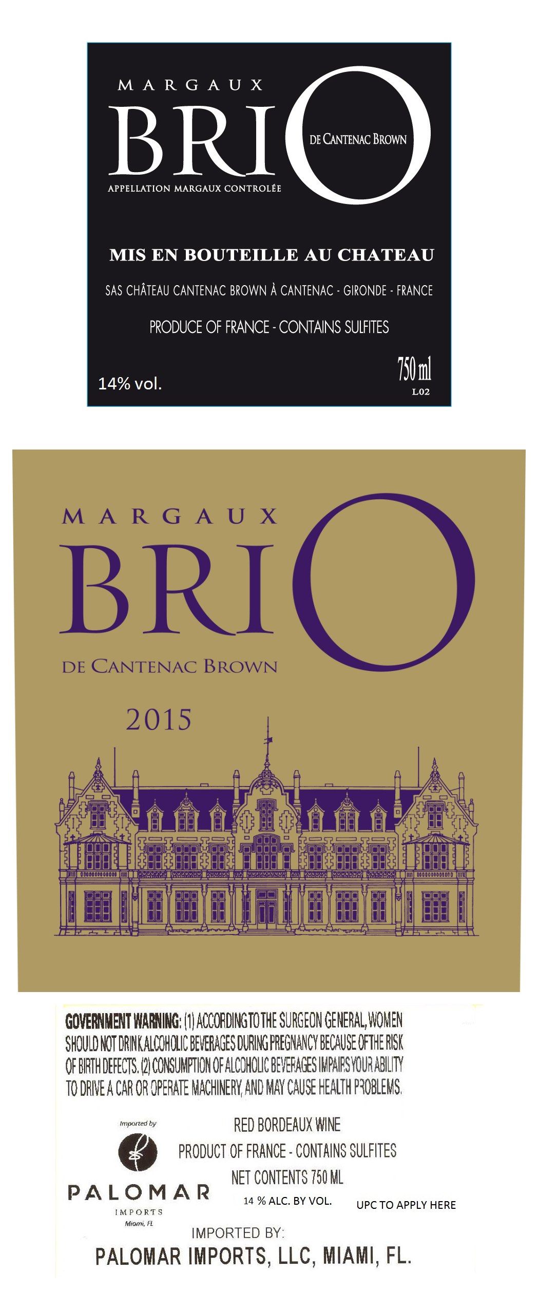 TABC label artwork for BRIO de Cantenac Brown Margaux