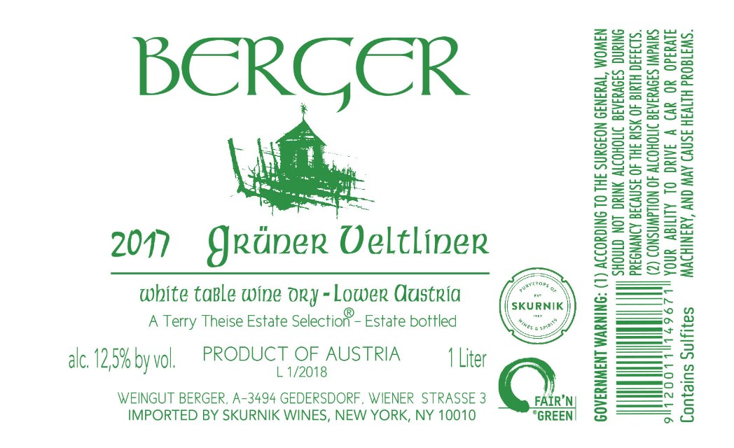 TABC label artwork for Berger Gruner Veltliner