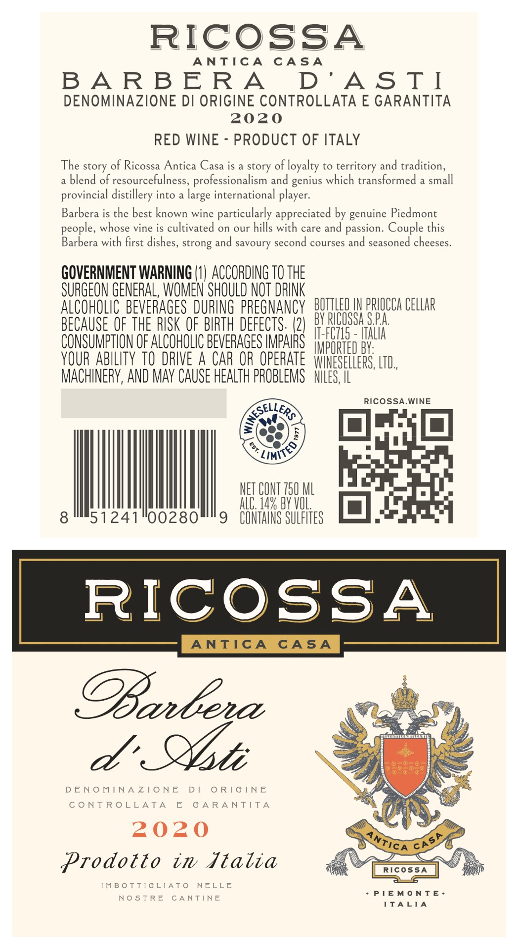TABC label artwork for Ricossa Barbera d'Asti