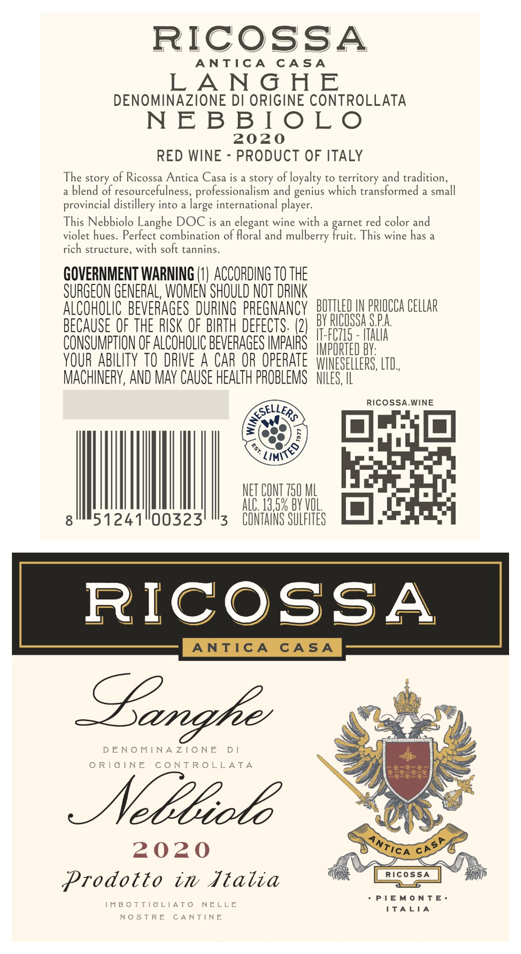 TABC label artwork for Ricossa Nebbiolo Langhe