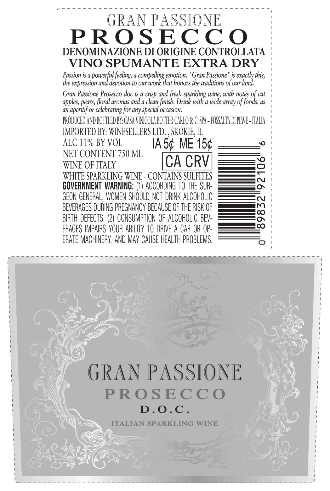 TABC label artwork for Gran Passione Prosecco NV DOC