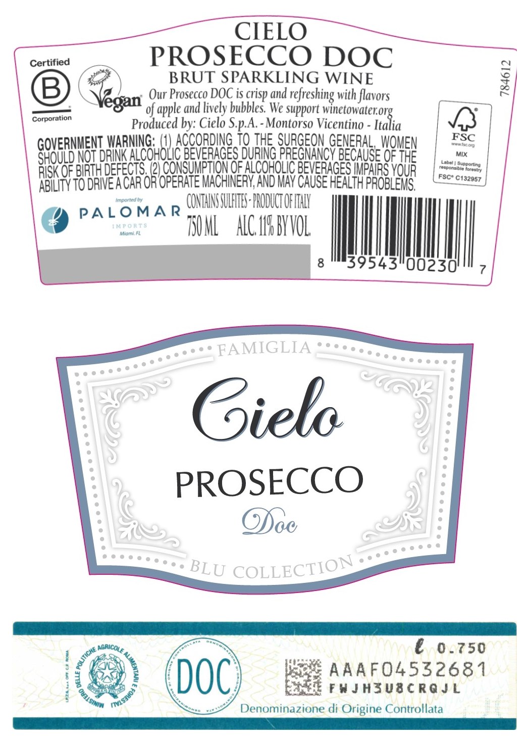 TABC label artwork for Cielo Prosecco Brut