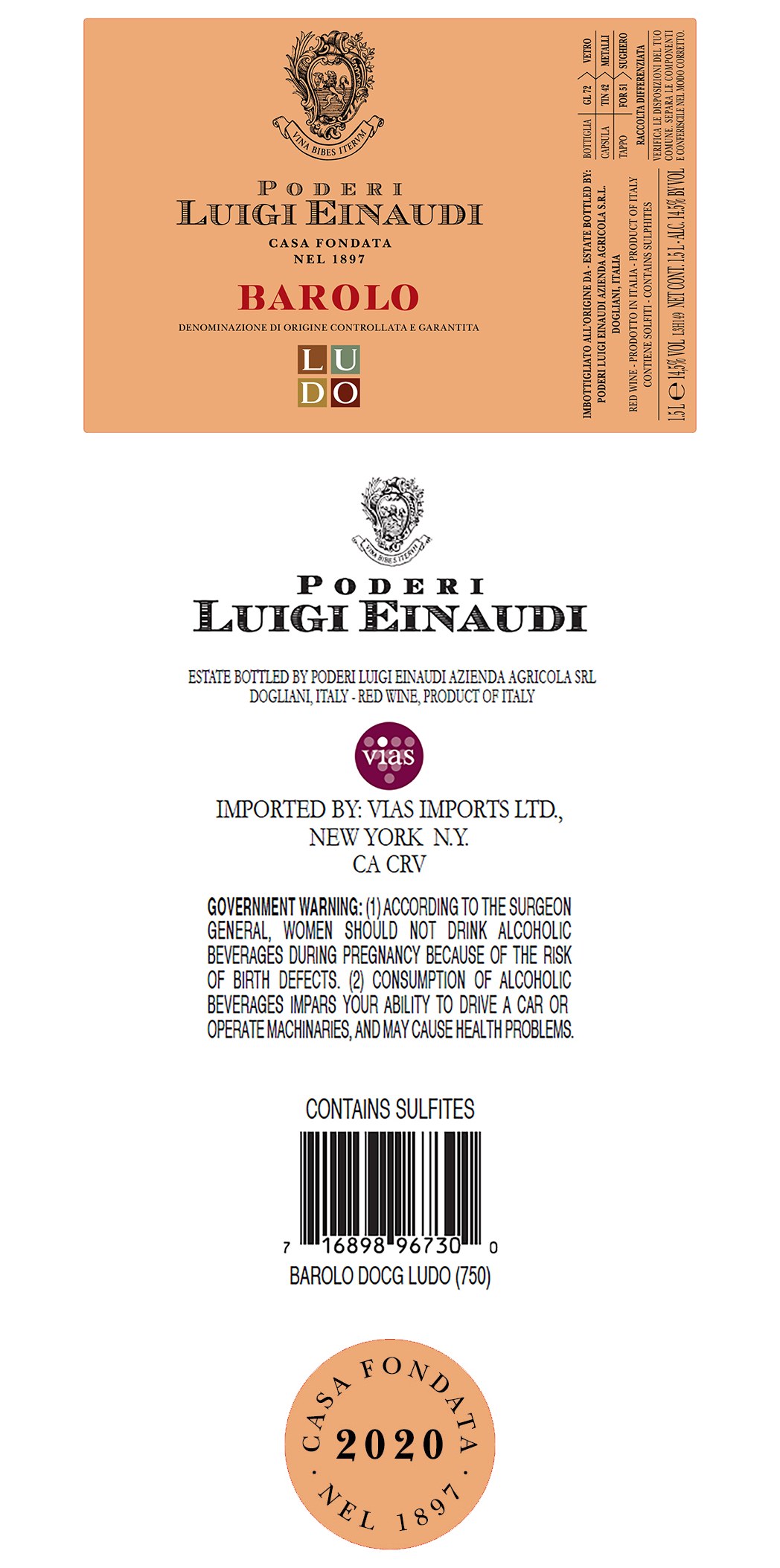 TABC label artwork for Luigi Einaudi Barolo Ludo