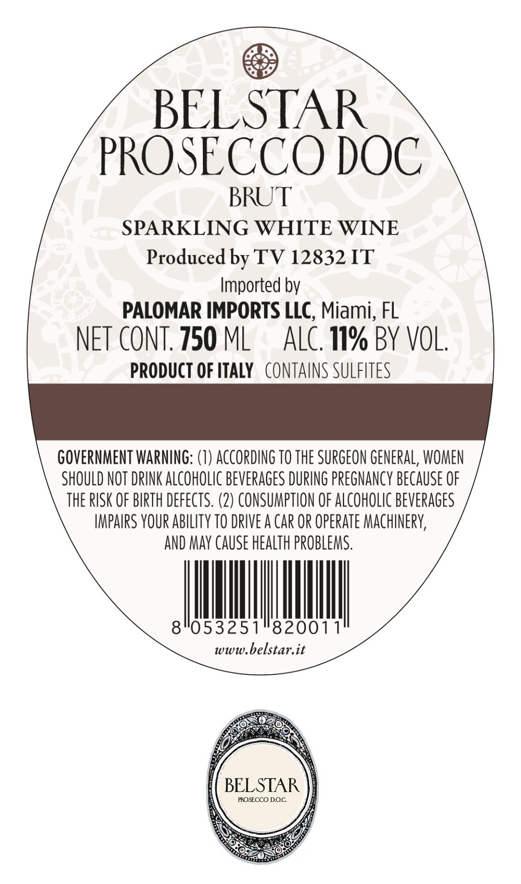 TABC label artwork for Belstar Prosecco Brut DOC