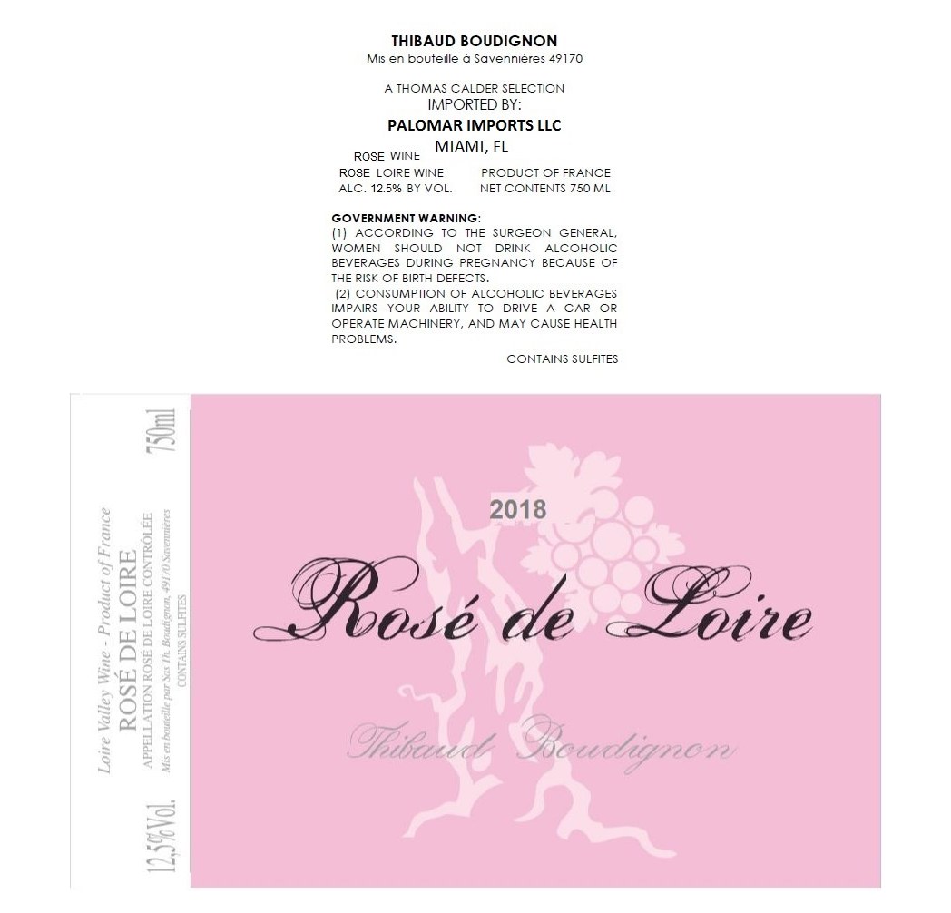 TABC label artwork for Thibaud Boudignon Rose De Loire