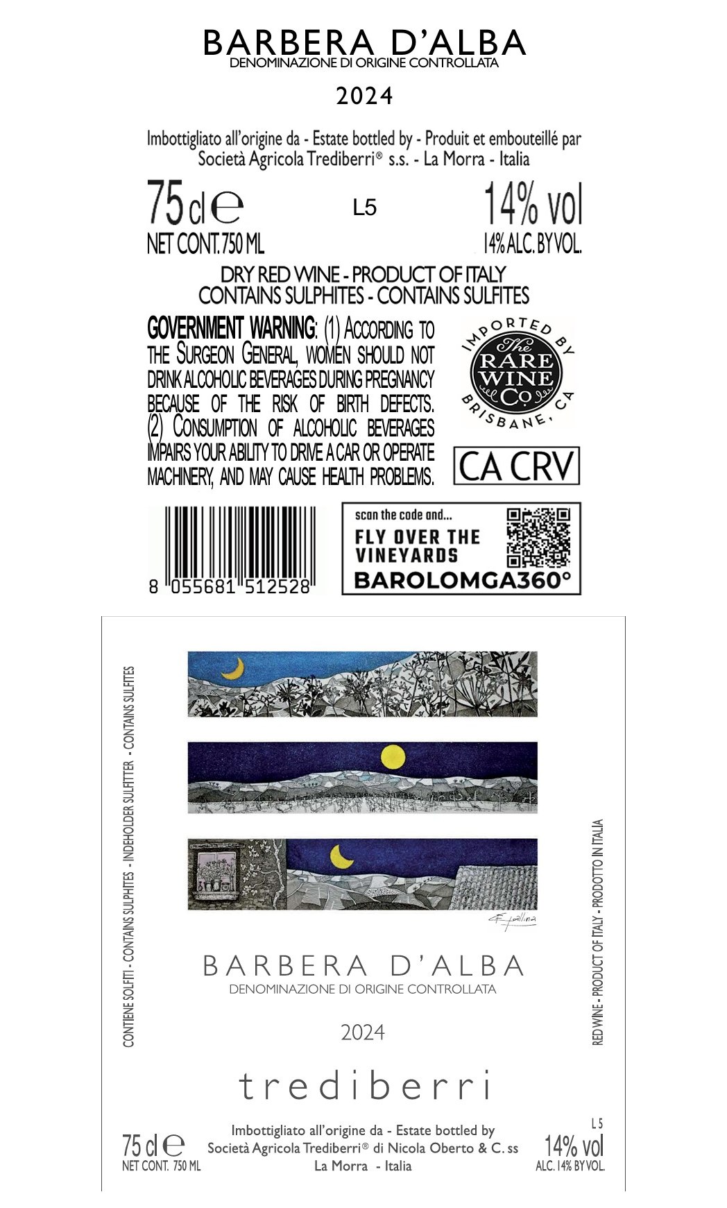 TABC label artwork for Trediberri Barbera d'Alba