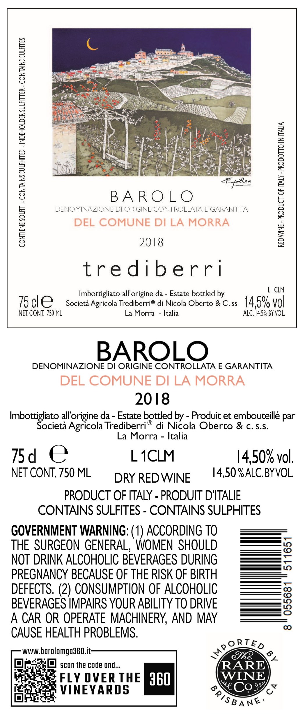 TABC label artwork for Trediberri Barolo del Commune di La Morra