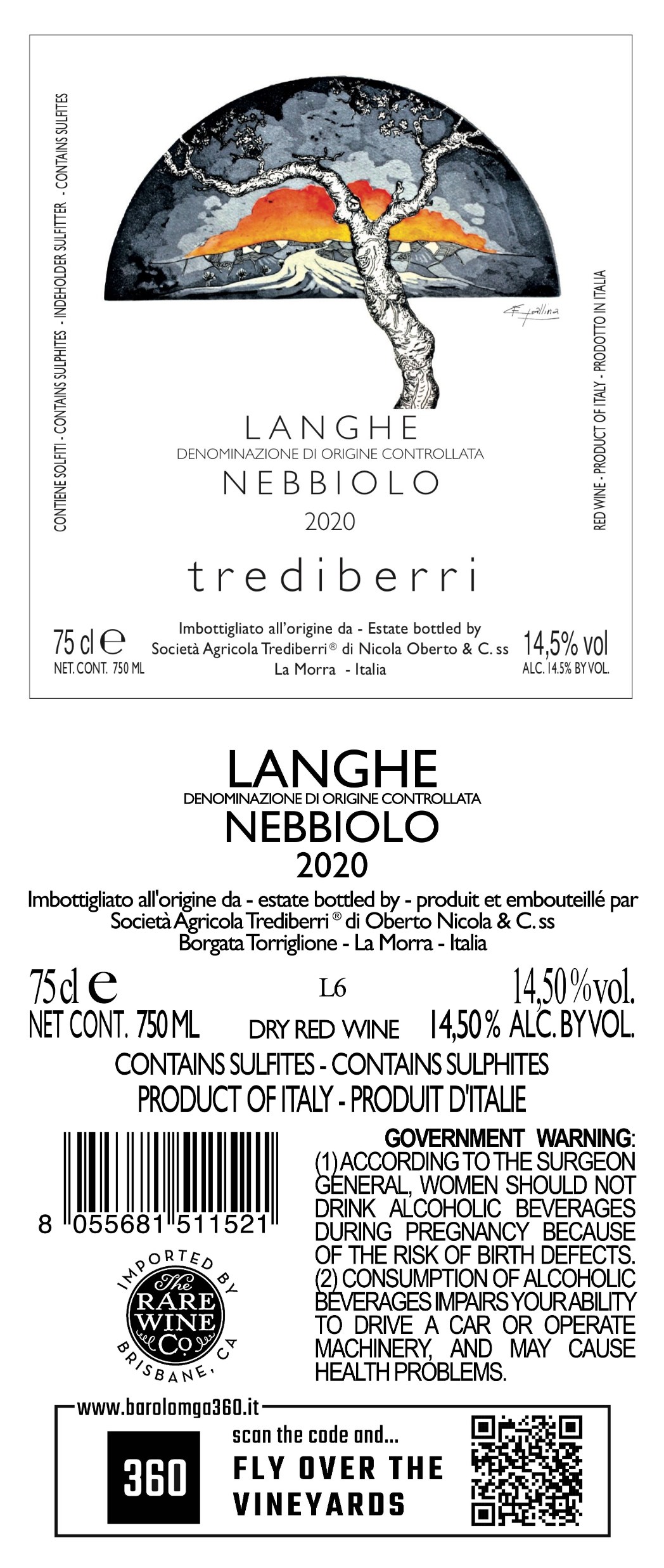 TABC label artwork for Trediberri Langhe Nebbiolo