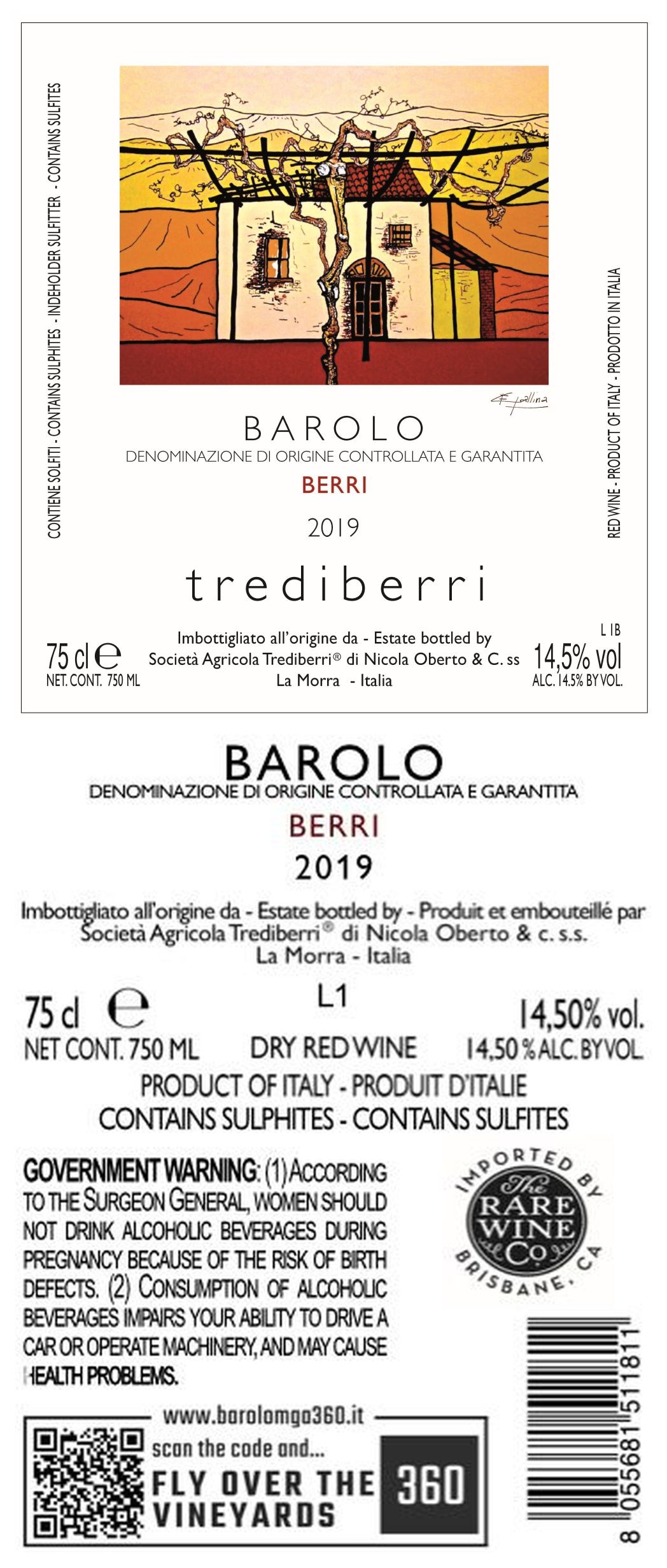 TABC label artwork for Trediberri Barolo Berri