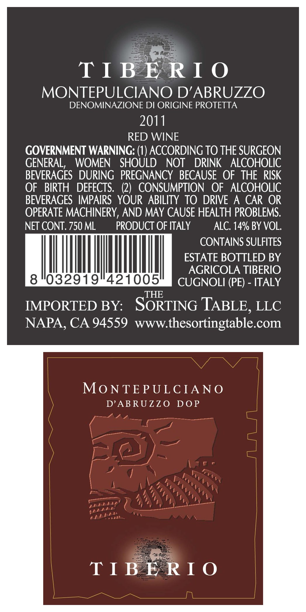 TABC label artwork for Tiberio Montepulciano d'Abruzzo