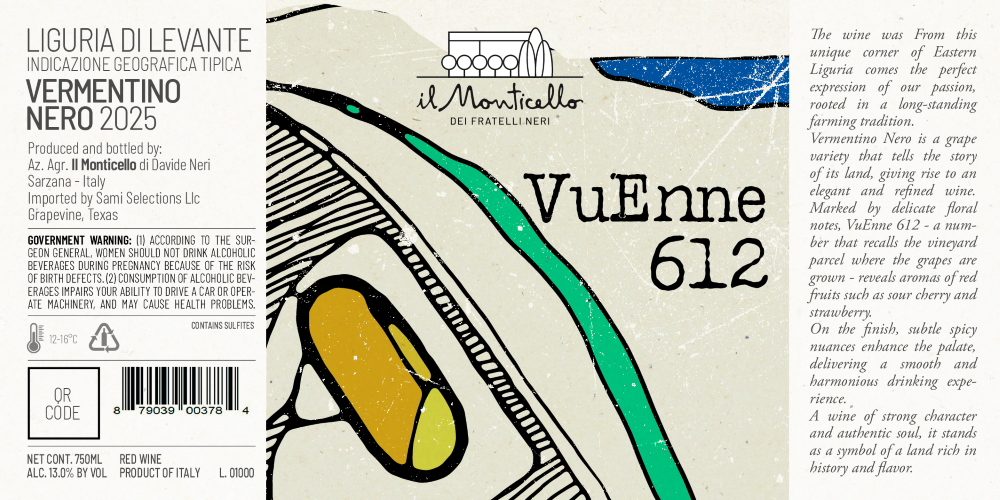 TABC label artwork for Il Monticello VuEnne 612 Vermentino Nero