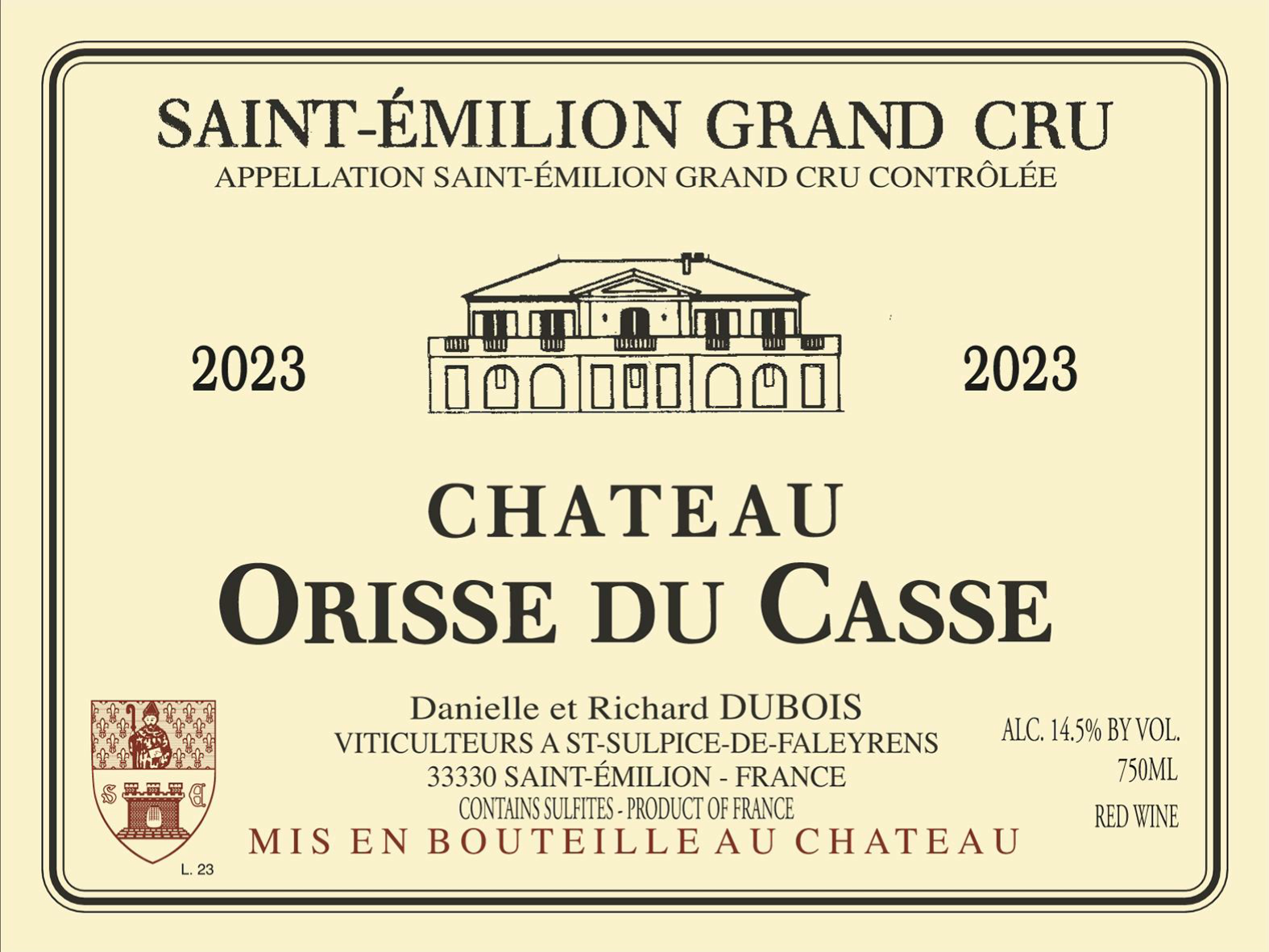 TABC label artwork for Orisse du Casse St Emilion Grand Cru