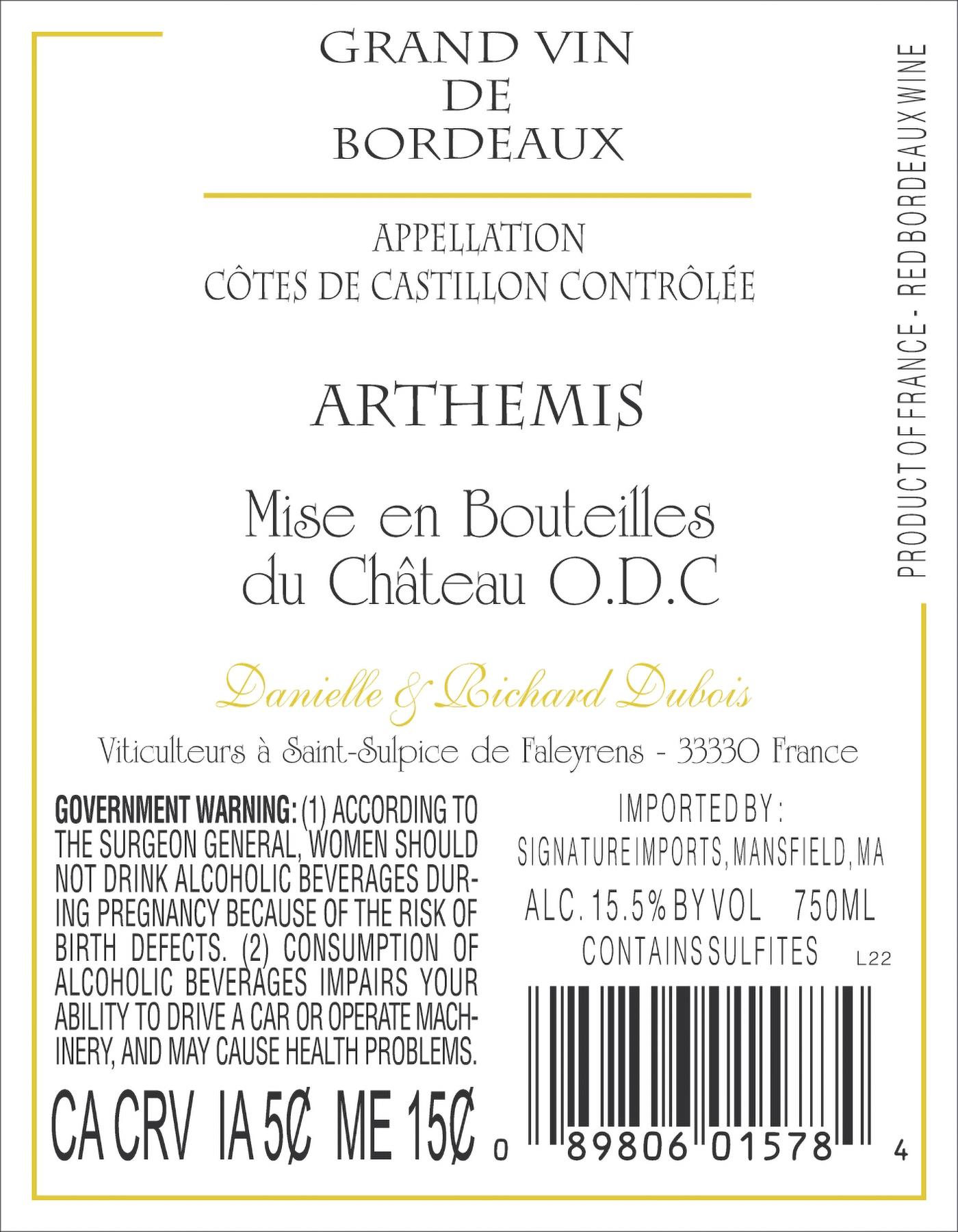 TABC label artwork for Arthemis Cotes de Castillon