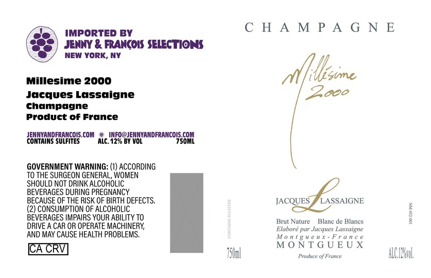 TABC label artwork for JACQUES LASSAIGNE MILLESIME