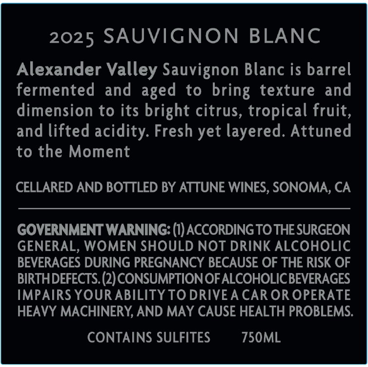 TABC label artwork for Attune Wines Sauvignon Blanc