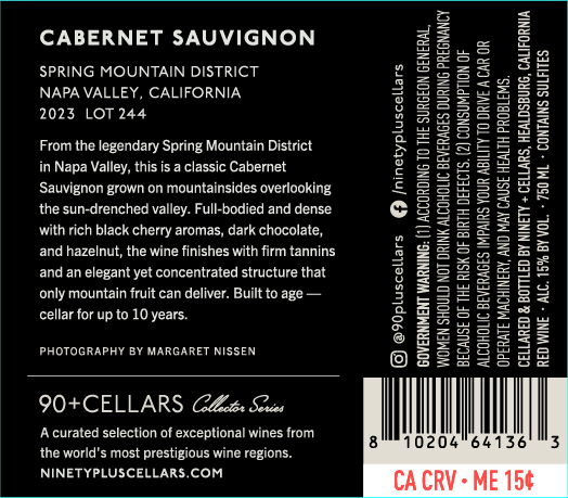 TABC label artwork for 90+ Cellars Lot 244 Cabernet Sauvignon
