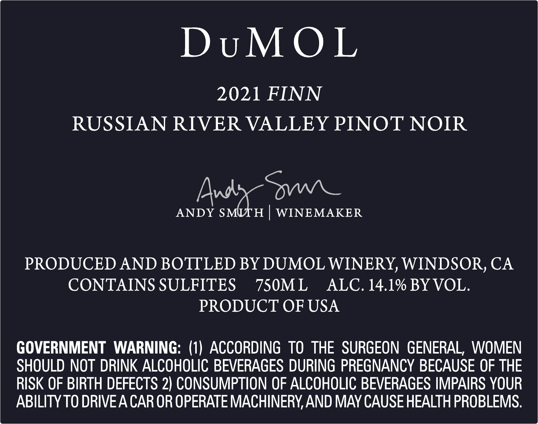 TABC label artwork for DuMOL Finn Pinot Noir RRV