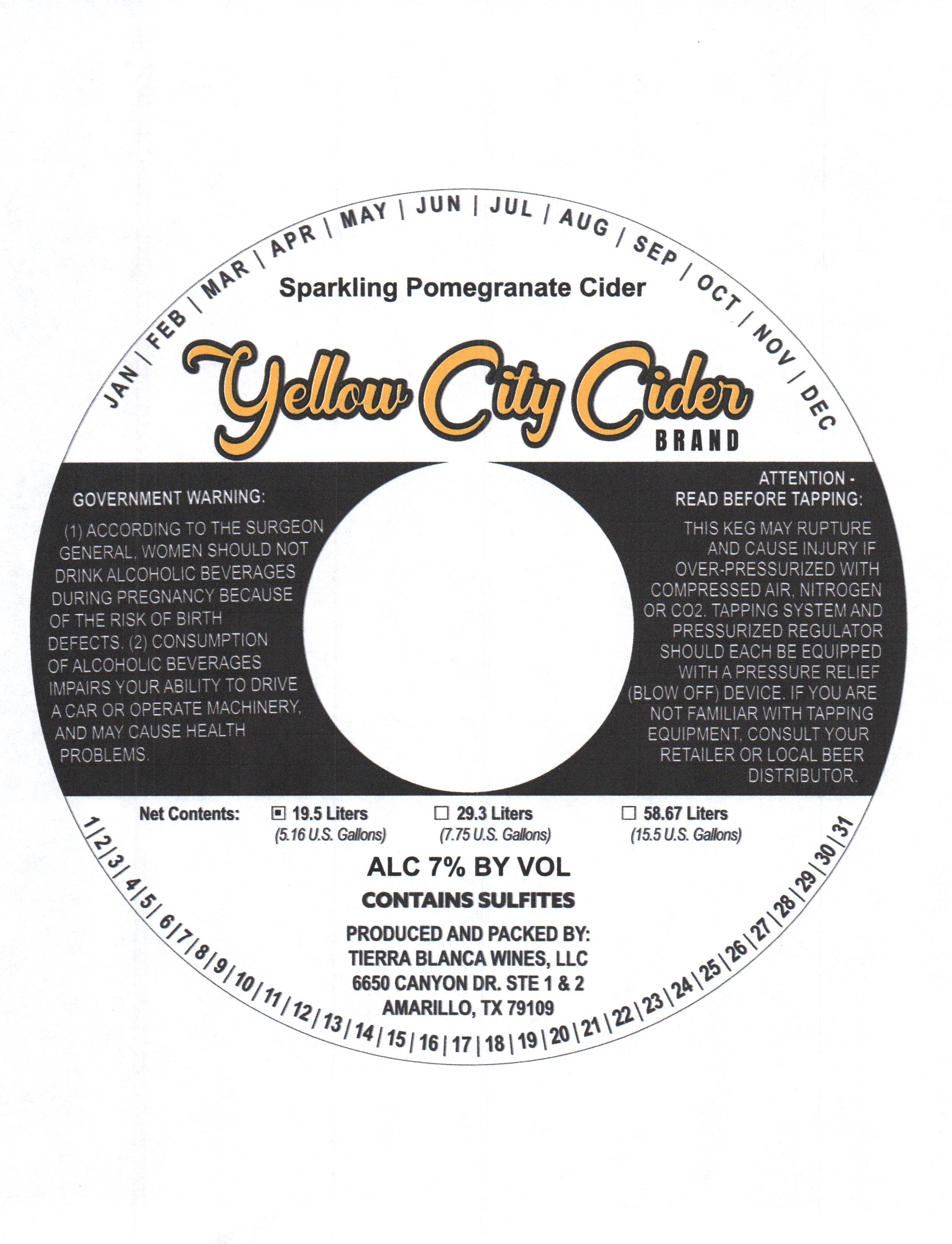 TABC label artwork for Yellow City Cider Sparkling Pomegranate Cider