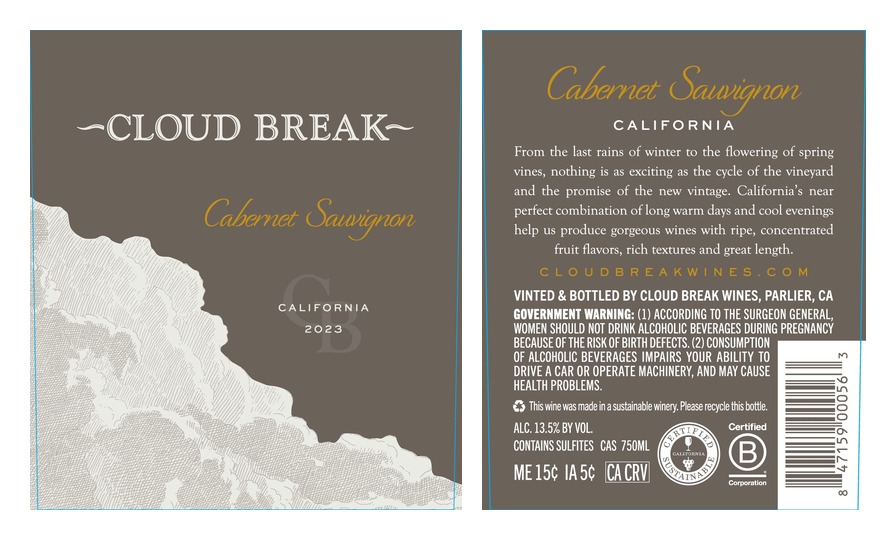 TABC label artwork for Cloud Break Cabernet Sauvignon
