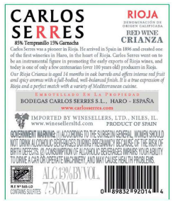 TABC label artwork for Carlos Serres Crianza Rioja