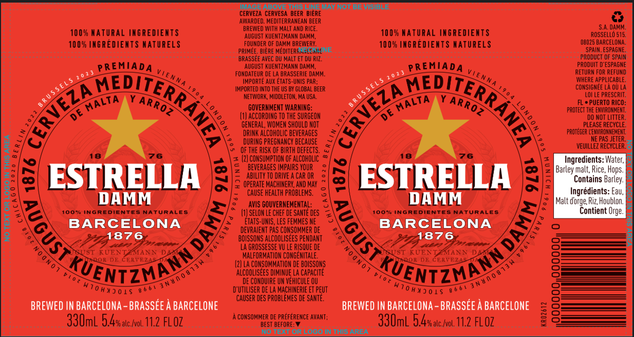 TABC label artwork for ESTRELLA DAMM LAGER