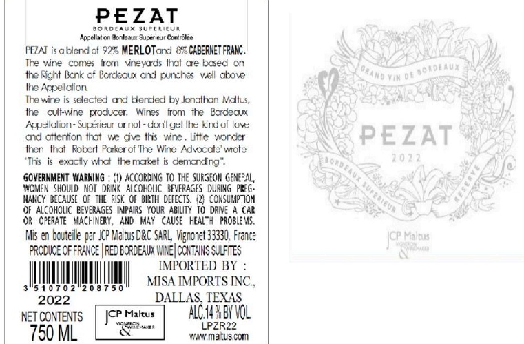 TABC label artwork for PEZAT BORDEAUX SUPERIEUR