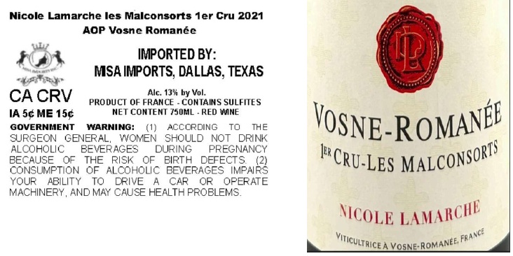 TABC label artwork for NICOLE LAMARCHE LES MALCONSORTS