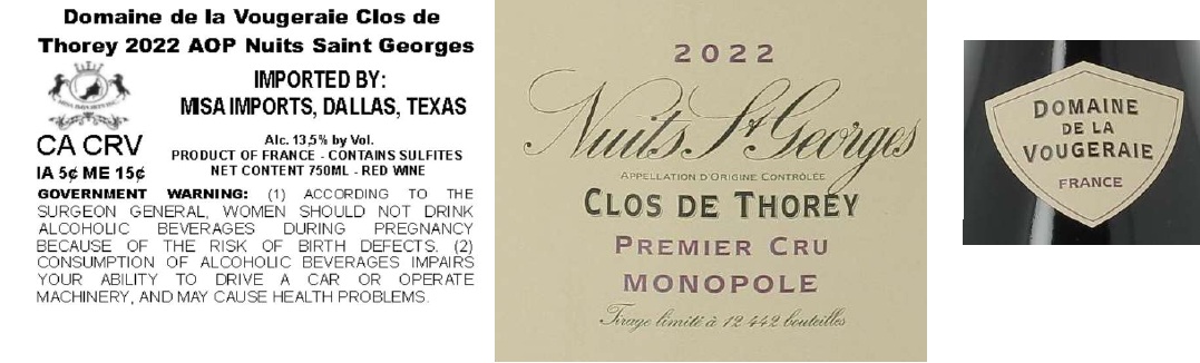 TABC label artwork for DOMAINE DE LA VOUGERAIE CLOS DE THOREY