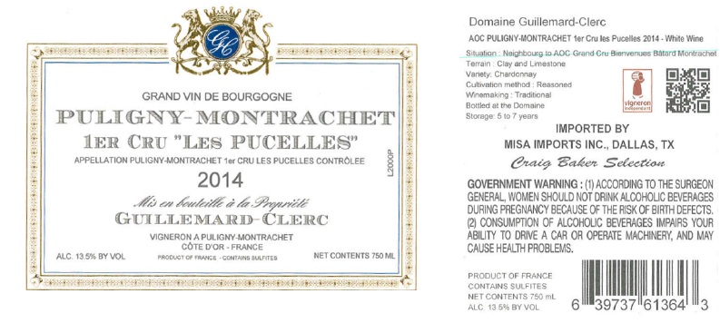 TABC label artwork for GUILLEMARD CLERC LES PUCELLES