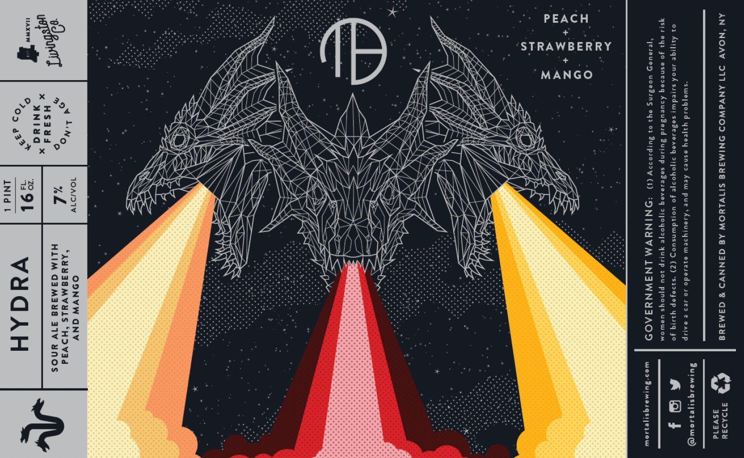 TABC label artwork for Hydra | Peach + Strawberry + Mango