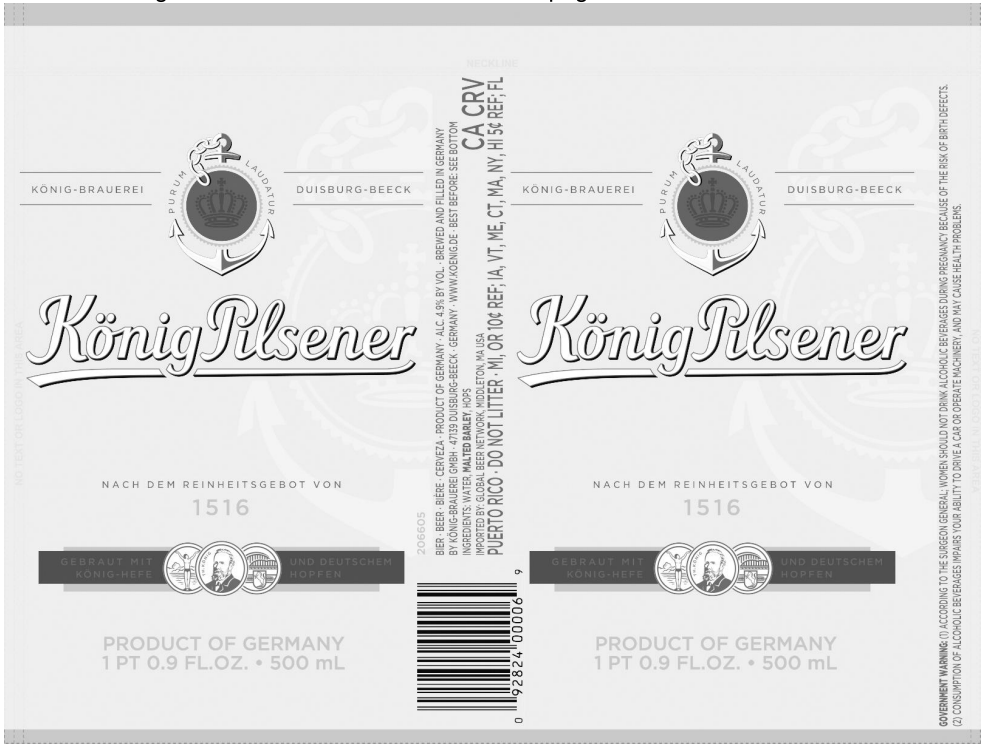 TABC label artwork for Konig Pilsener