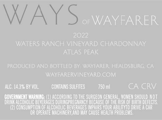 TABC label artwork for Ways of Wayfarer Waters Ranch Vineyard Chardonnay Atlas Peak