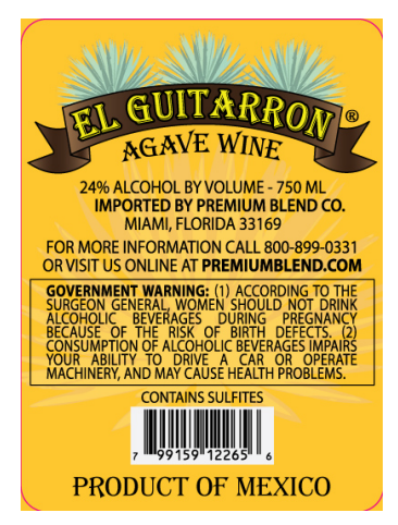 TABC label artwork for El Guitarron Agave Wine
