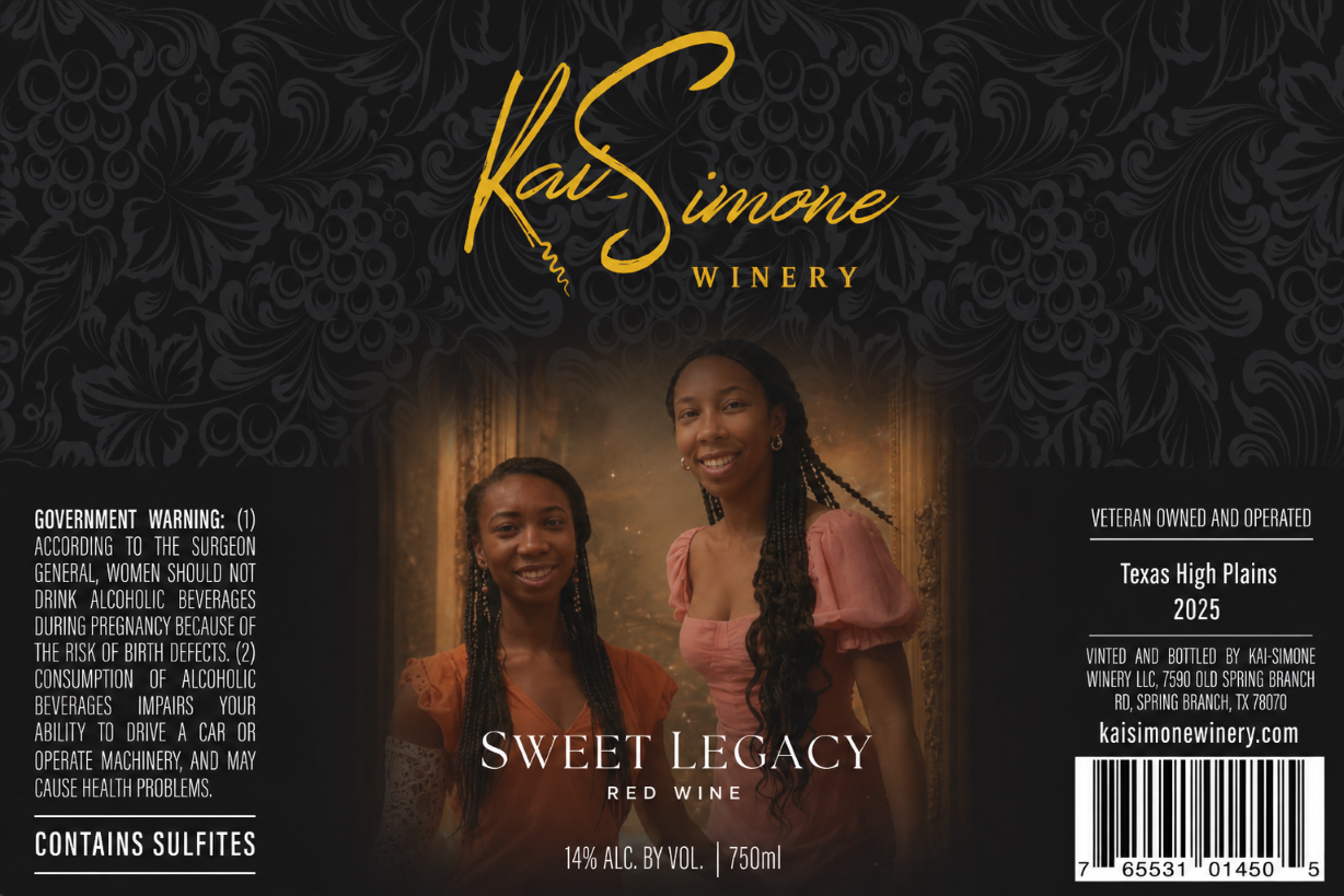 TABC label artwork for Kai-Simone Winery Sweet Legacy