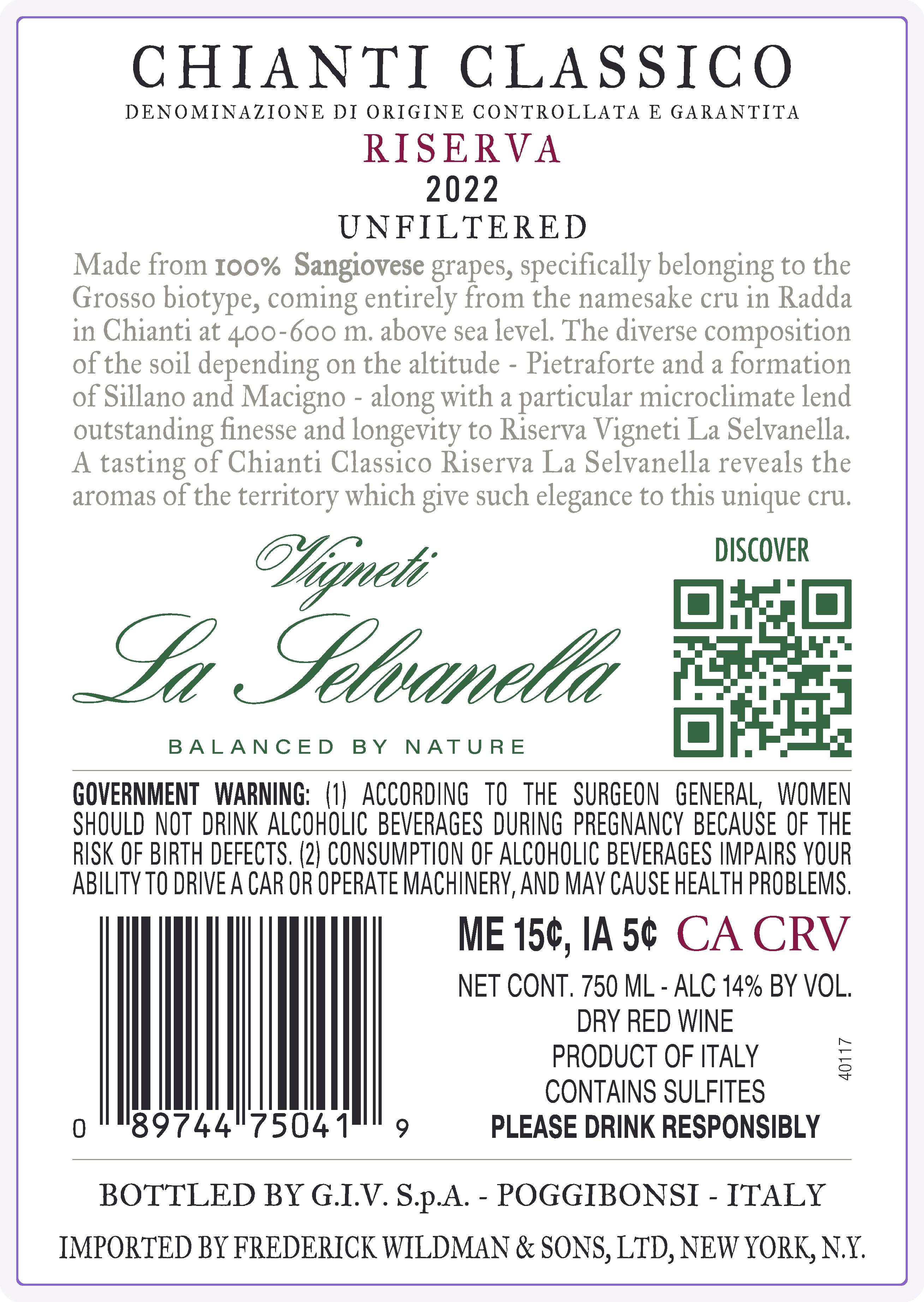 TABC label artwork for Vigneti La Selvanella Chianti Classico Riserva