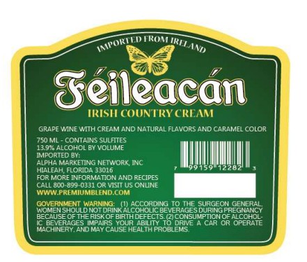 TABC label artwork for Feileacan Irish Country Cream