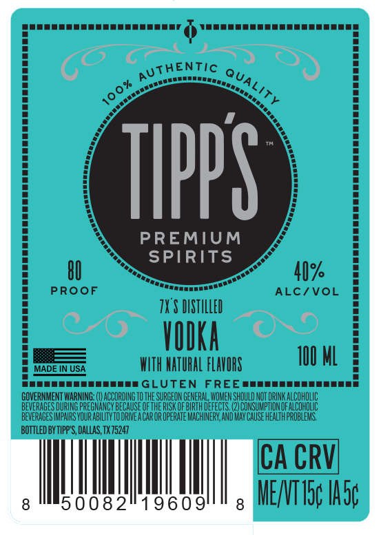 TABC label artwork for Tipp's Vodka 100 ML