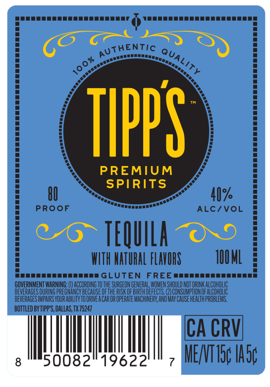 TABC label artwork for Tipp's Silver Tequila 100 ML