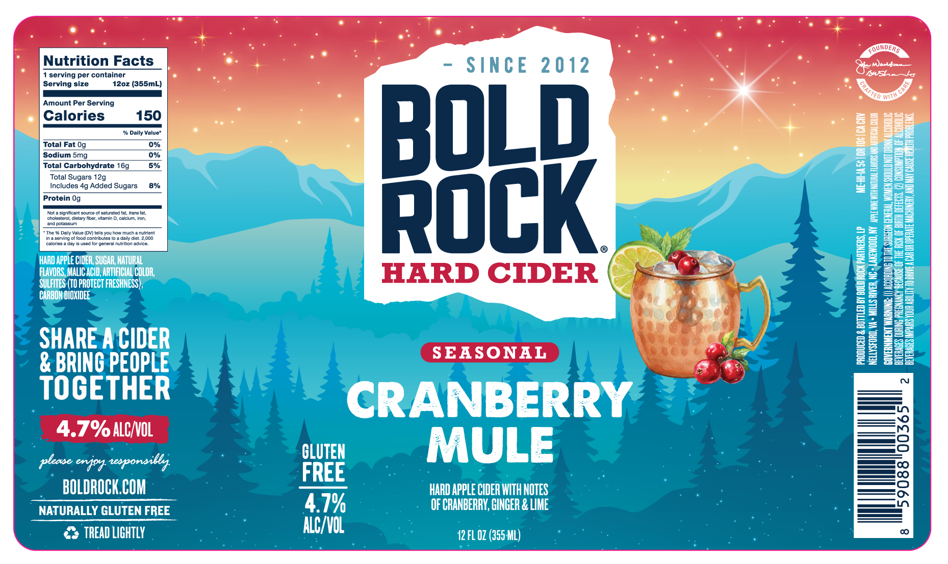 TABC label artwork for BOLD ROCK CRANBERRY MULE BOTTLE