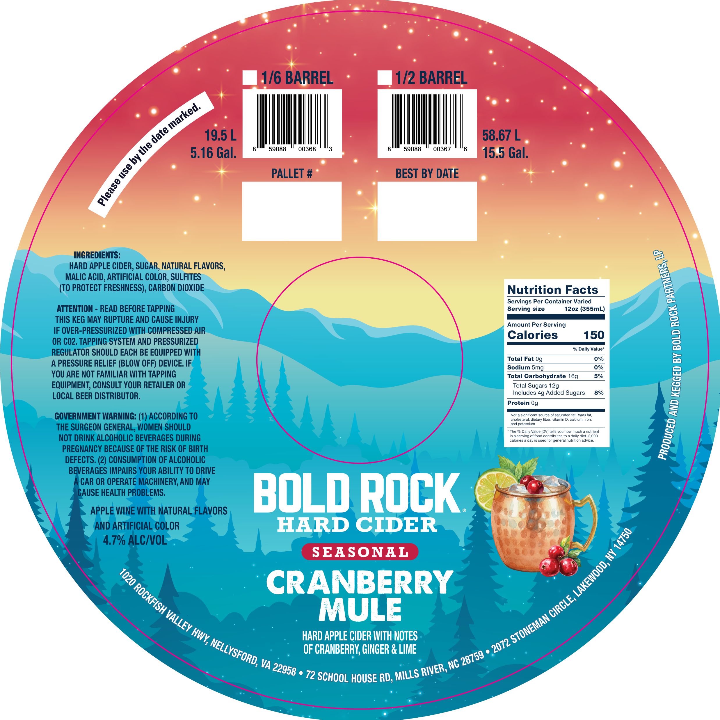 TABC label artwork for BOLD ROCK CRANBERRY MULE KEG
