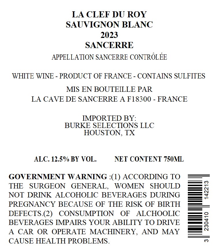 TABC label artwork for LE CLEF DU ROY SANCERRE