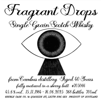 TABC label artwork for FRAGRANT DROPS Single Grain Scotch Whisky