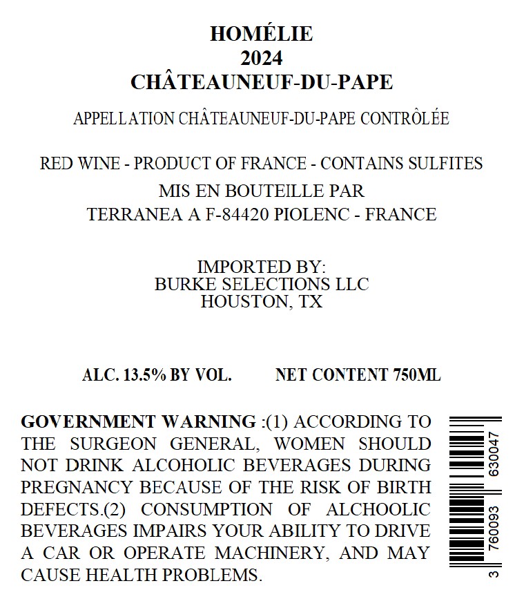 TABC label artwork for HOMELIE CHATEAUNEUF-DU-PAPE RED