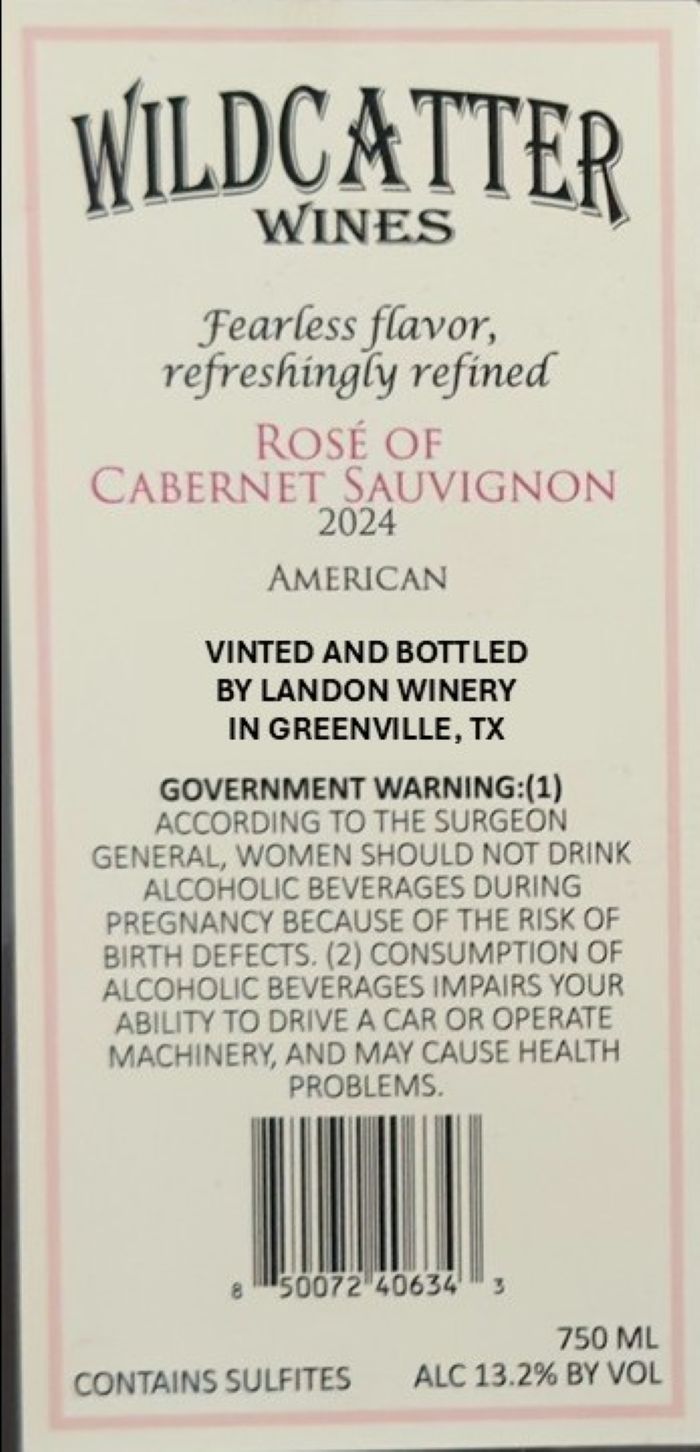 TABC label artwork for Wildcatter Rose of Cabernet Sauvignon