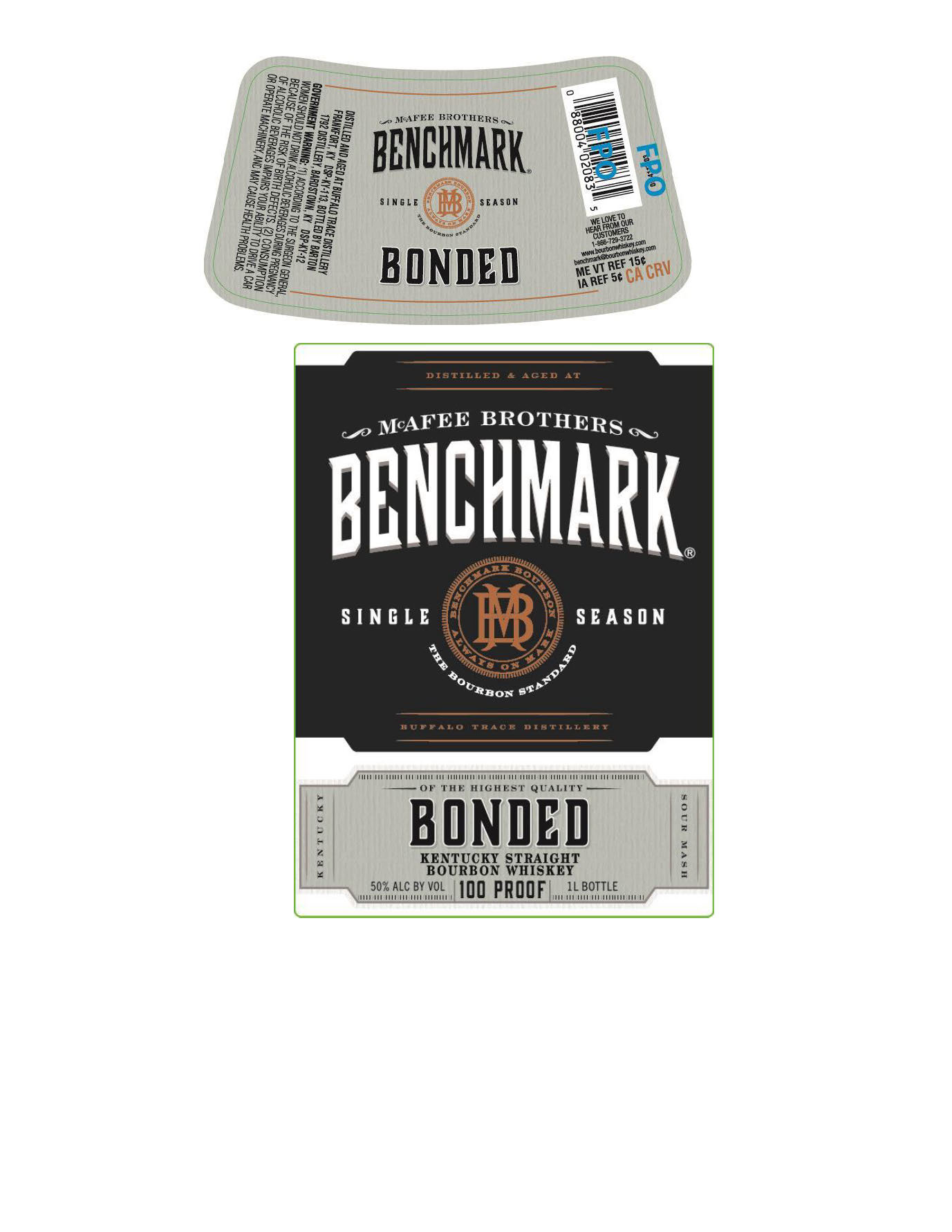 TABC label artwork for Benchmark Bonded 100 Proof Kentucky Straight Bourbon Whiskey